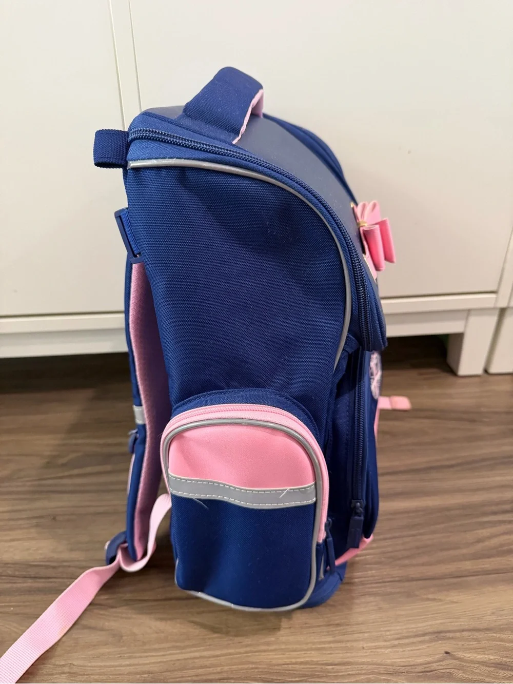 Girls Navy and Pink Bow School Backpack hard shell